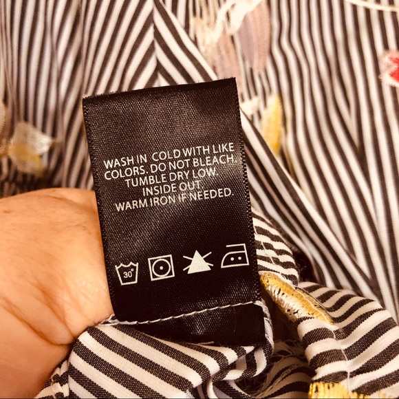 Nanette Lepore black, white striped top embroidery - Picture 9 of 9